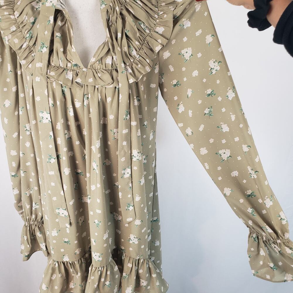NWT WEWOREWHAT Hi-Low Polka Dot Green Floral Pattern Ruffle Peasant Dress S - Picture 6 of 16